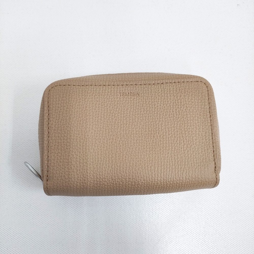 TEMBEA 未使用品 MINI ZIP ENAMEL ミニジップウォレット 牛革 レザー 定価22000円 TMB-1916A 財布 ベージュ レディース テンベア【中古】6-0505G♪