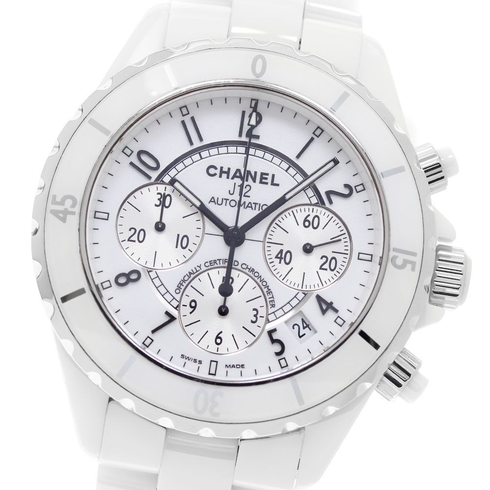 シャネル CHANEL H1007 J12 白セラミック デイト クロノグラフ 自動巻き メンズ _958622