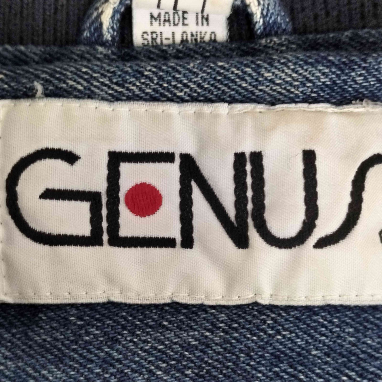 ☆US古着☆【刺繍ロゴ デニム アニマル コットンスタジャンブルゾン】メンズXL ユーズドフルギ USED古着 GENUS 90S ロゴ刺繍 デニムスタジャン メンズ