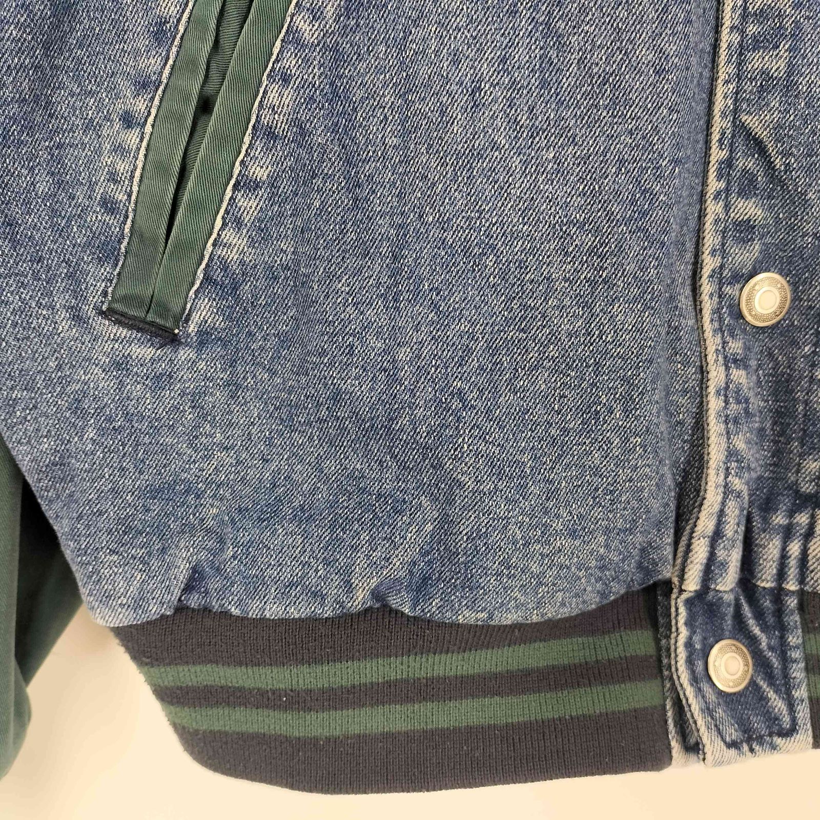 ☆US古着☆【刺繍ロゴ デニム アニマル コットンスタジャンブルゾン】メンズXL ユーズドフルギ USED古着 GENUS 90S ロゴ刺繍 デニムスタジャン メンズ