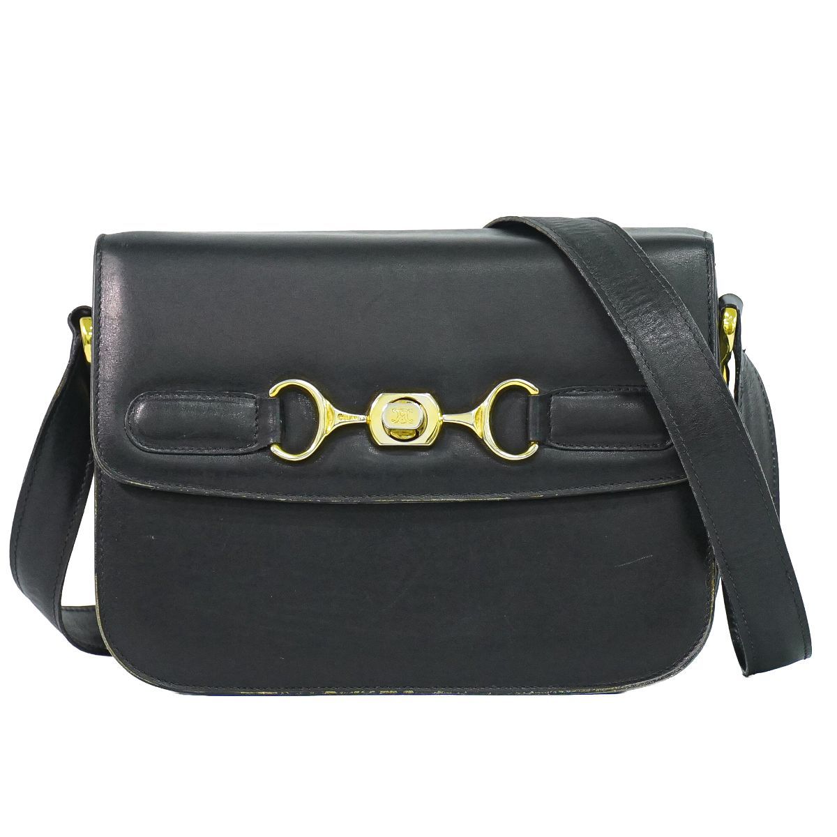 本物 セリーヌ CELINE レザー ショルダーバッグ ブラック バッグ 中古 