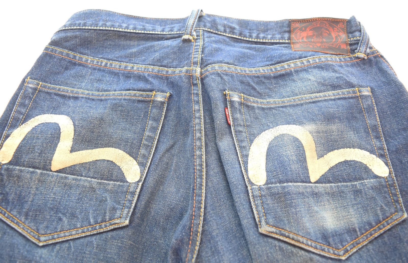 エヴィス EVISU 白カモメ ペイント デニムパンツ34×35 デニム ブルー