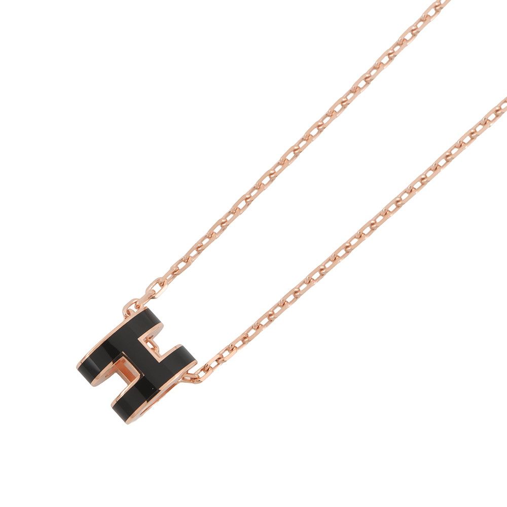 エルメス ネックレス ミニ・ポップアッシュ ブラック/ピンクゴールド金具 HERMES アクセサリー ポップH 黒