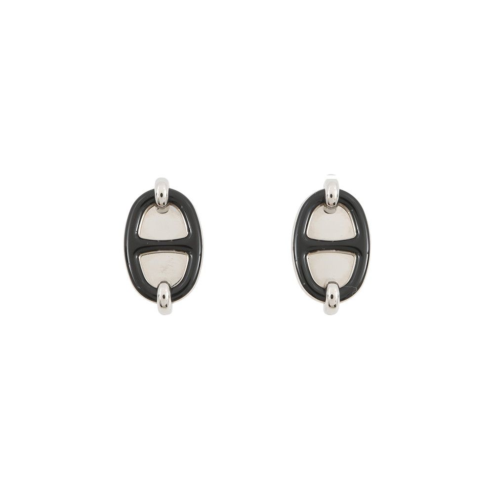 エルメス ピアス ミニ・マイヨン ブラック/シルバー金具 HERMES アクセサリー 黒
