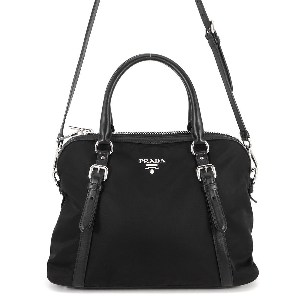 プラダ ハンドバッグ ロゴ ナイロン/レザー 1BB9123 PRADA 2wayショルダーバッグ 黒