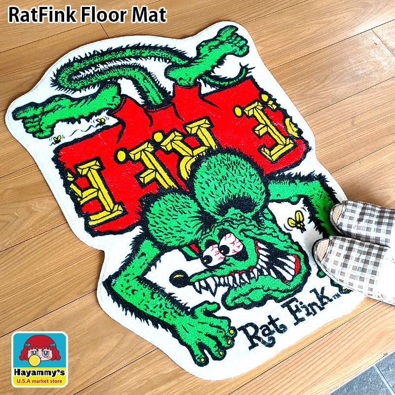 フロアマット ラットフィンク アメリカン キャラクター リビング 玄関 部屋 滑り止めつき ラテックス加工 RAT FINK インテリア 雑貨 おしゃれ 個性的 かっこいい ギフト プレゼント