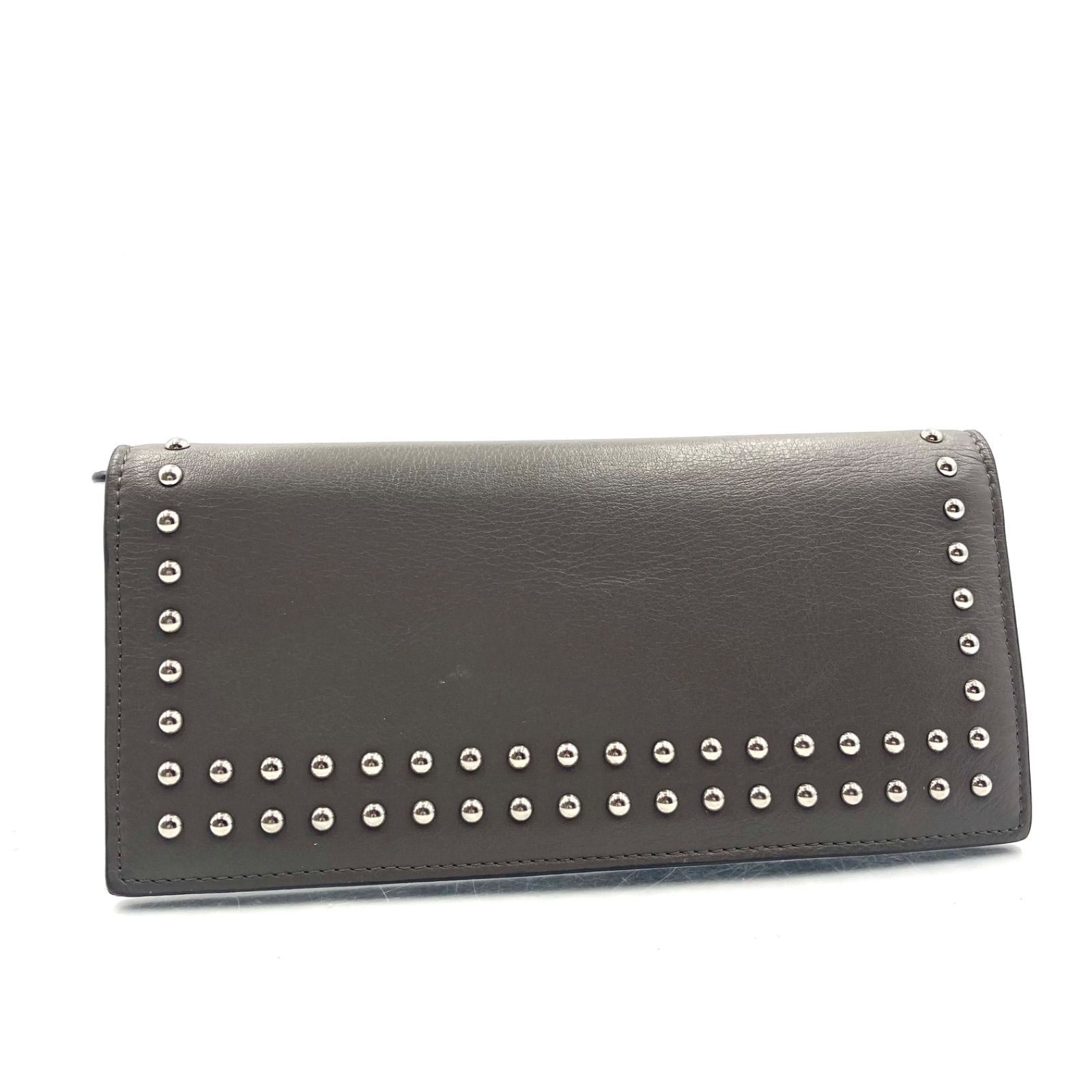 ■極美品■J&M DAVIDSON ジェイアンドエムデヴィッドソン　ELONGATED ZIP WALLET WITH STUDS エロンゲイテッドジップウォレットウィズスタッズ　長財布　ロングウォレット　レザー　本革　グレー　二つ折り　高級　ラグジュアリー