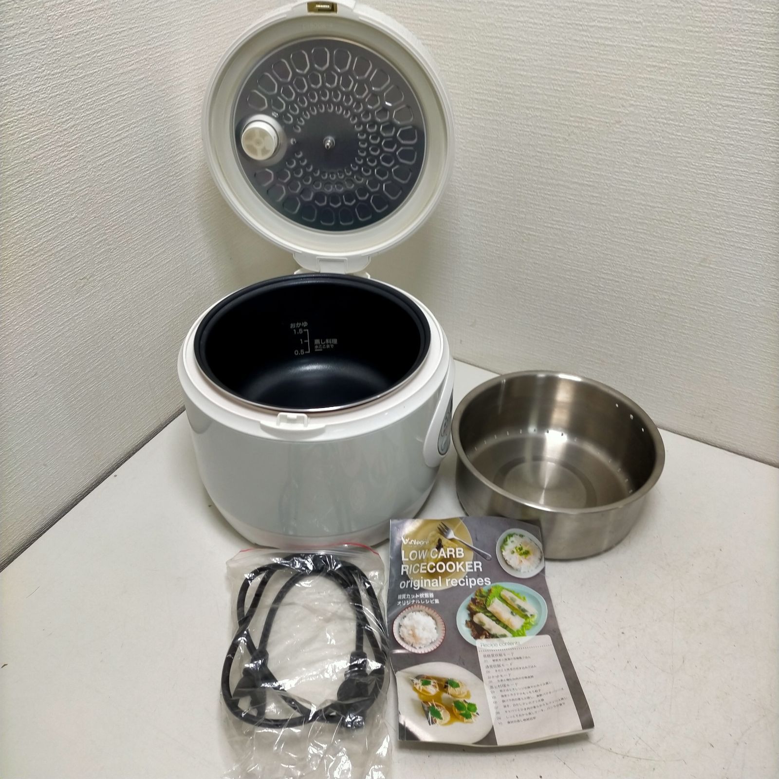 低糖質炊飯器 ViAlegre VI-RCL3A-WT 3合炊き 蒸し料理対応 2019年製 レシピ本付 ホワイト タイマー機能搭載 健康志向 ダイエット 糖質制限向け 動作品 260211-3T