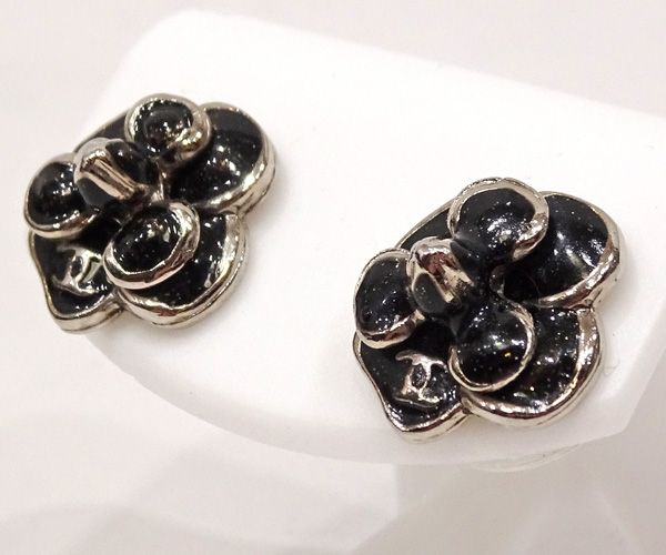 質コニシ】【CHANEL/シャネル】ピアス カメリア 08/P 黒 ブラック