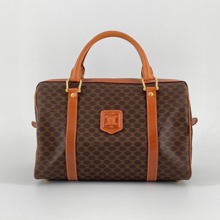 CELINE（セリーヌ）　マカダム柄　ミニボストン　ハンドバッグ　ブラウン