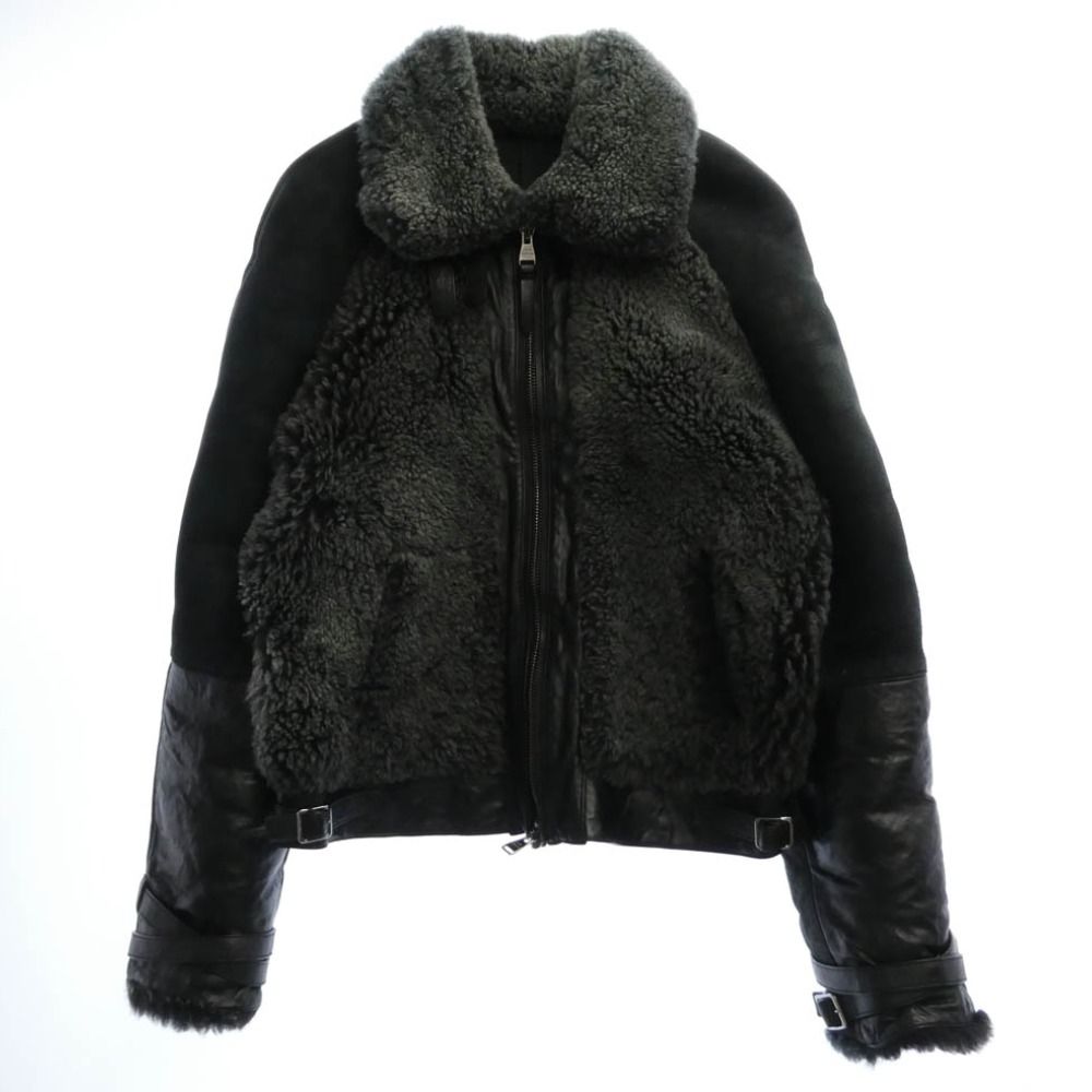 LOUIS VUITTON ルイ・ヴィトン ムートンレザー グリズリー ジャケット ブラック系 カーキ系 48【中古】