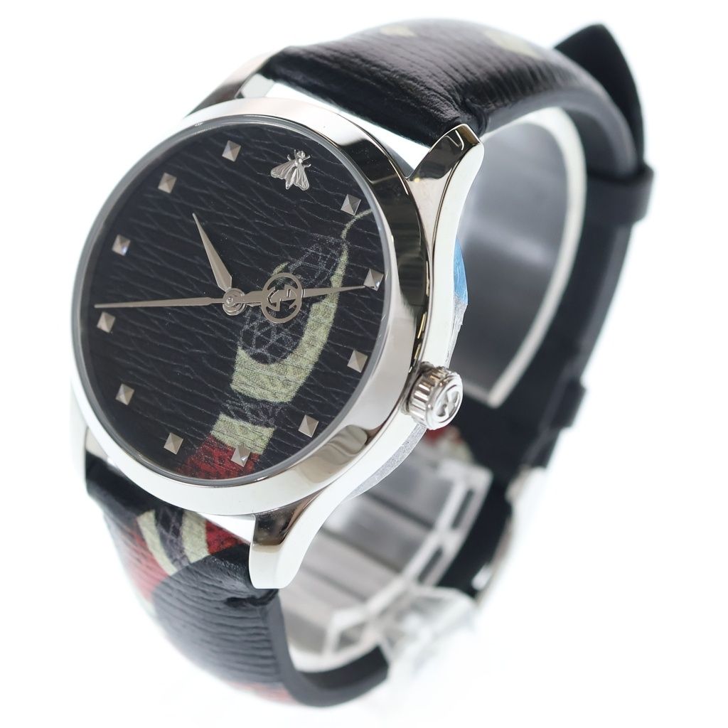 GUCCI (グッチ) Le March Des Merveilles ル・マルシェ・デ・メルヴェイユ スネークプリント クオーツ 腕時計 ウォッチ 1264007ブラック
