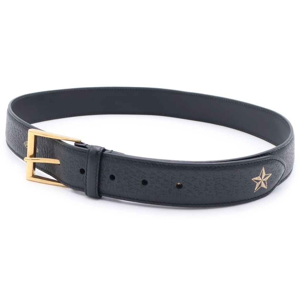 GUCCI (グッチ) Bee Star ビースターレザーベルト ゴールド金具 ブラック