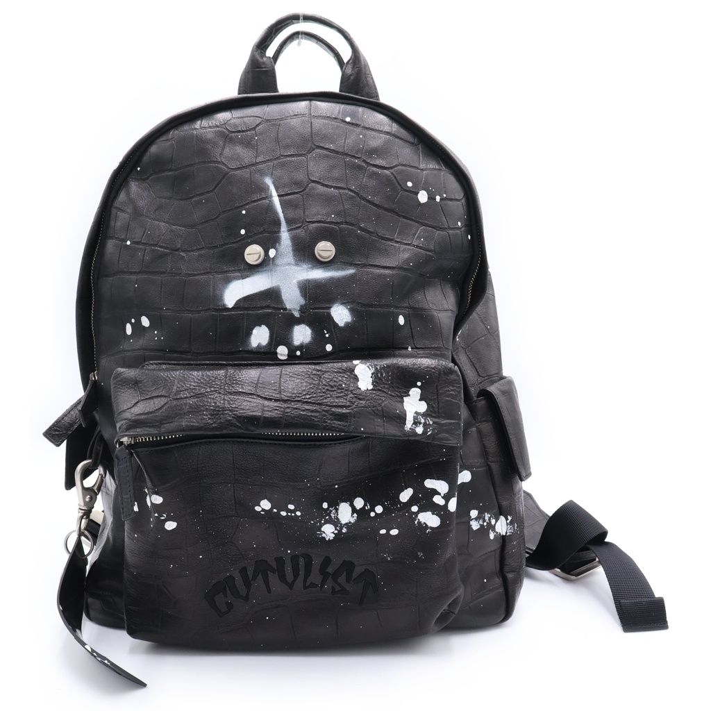 cvtvlist (カタリスト) LEATHER CROCO BACKPACK レザー クロコデザイン バックパック ロゴ刺繍リュック ブラック