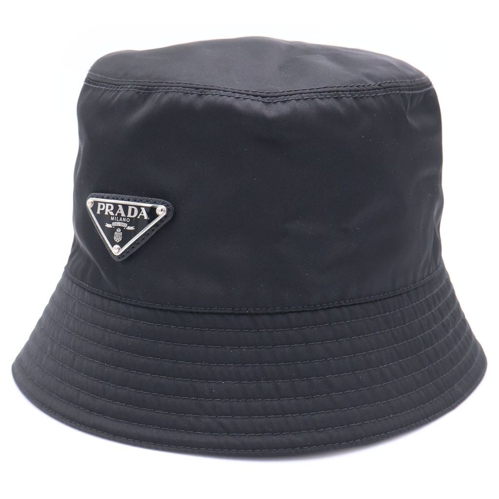 PRADA (プラダ) RE-NYLON リナイロン トライアングルロゴプレート バケットハット 帽子 ブラック 2HC137