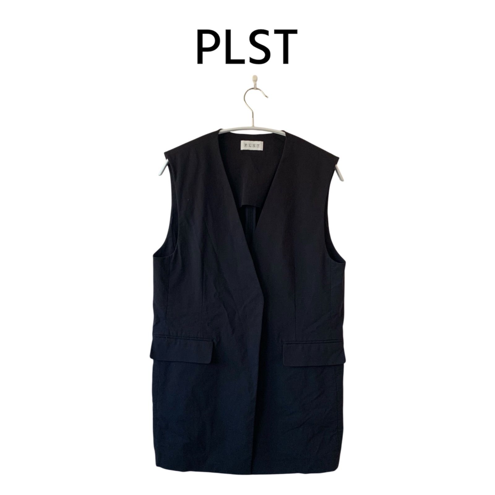 PLST プラステ ハイストレッチリネンミックスカラーレスジレ ベスト S ブラック