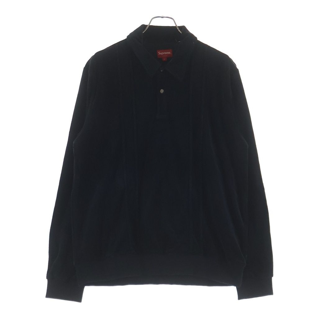 SUPREME (シュプリーム) 17AW Velour L/S Polo ベロア ロングスリーブ 長袖 ポロシャツ ブラック