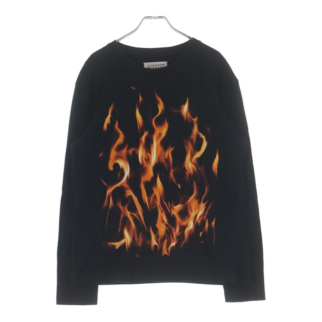 Maison Martin Margiela (メゾンマルタンマルジェラ) 06AW 本人期 ファイヤー フレイム フロントプリント 長袖Tシャツ カットソー ブラック