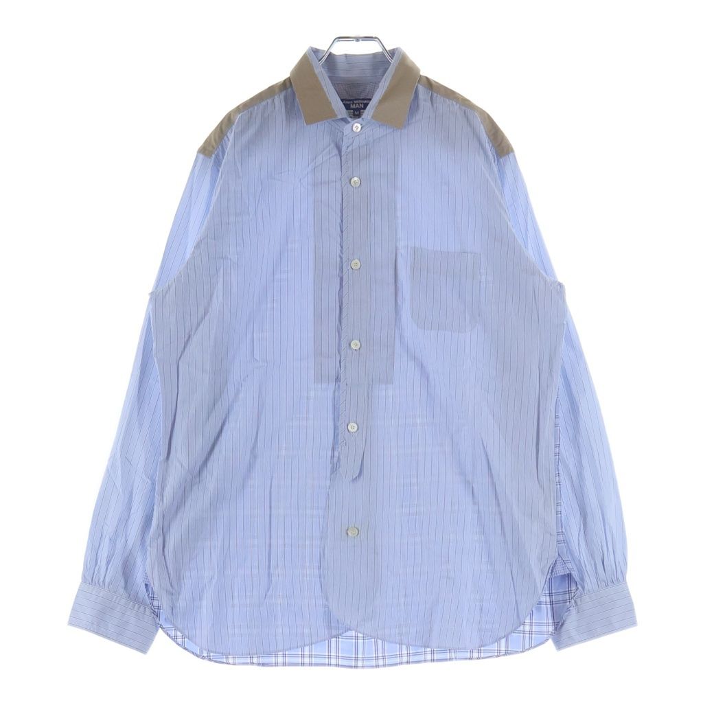 JUNYA WATANABE COMME des GARCONS (ジュンヤワタナベ コムデギャルソン) 26SS チェック切替ストライプ長袖シャツ ブルー WQ-B025