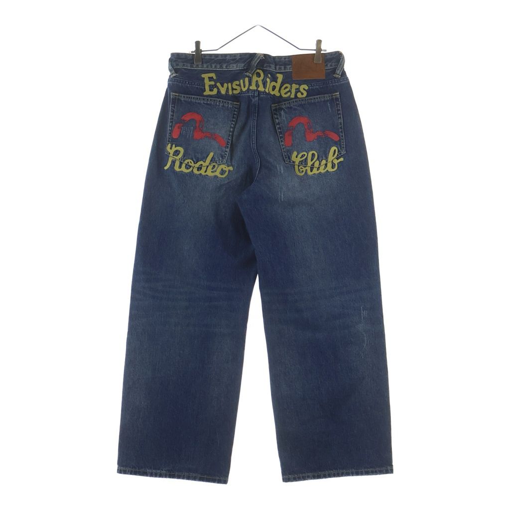 EVISU (エビス) Heavy Washed and Distressed Jeans カモメペイント ウォッシュ加工 ジップフライ ルーズフィット デニムパンツ インディゴブルー 2ESEJM6JE6007LFDN