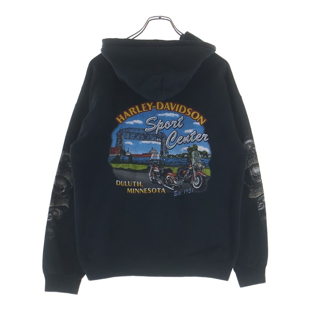 Harley-Davidson スカル Y2K 刺繍 ジップアップ パーカー HARLEY DAVIDSON (ハーレーダビッドソン) スカルプリント ジップアップ