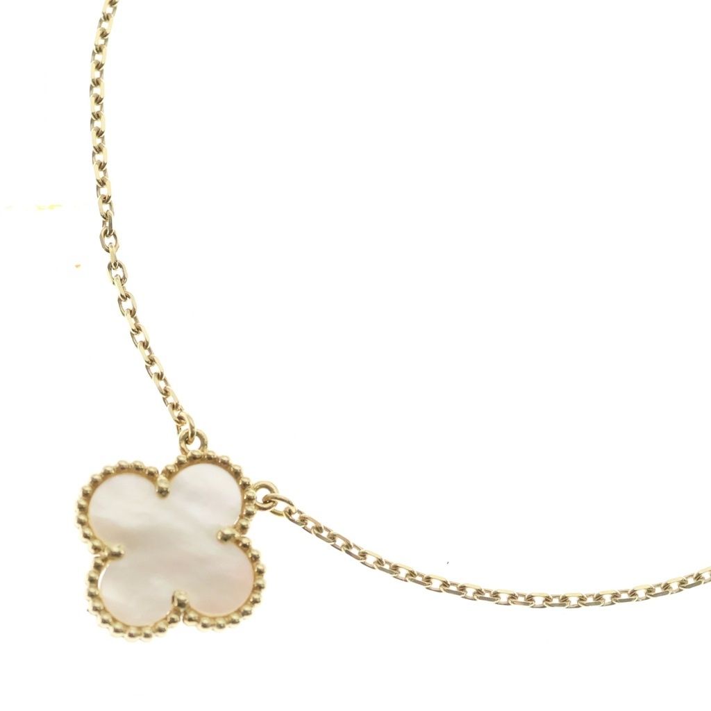 Van Cleef & Arpels (ヴァンクリーフアンドアーペル) アルハンブラ マザーオブパール ネックレス ペンダント チェーン ゴールド×ホワイト Au750YG