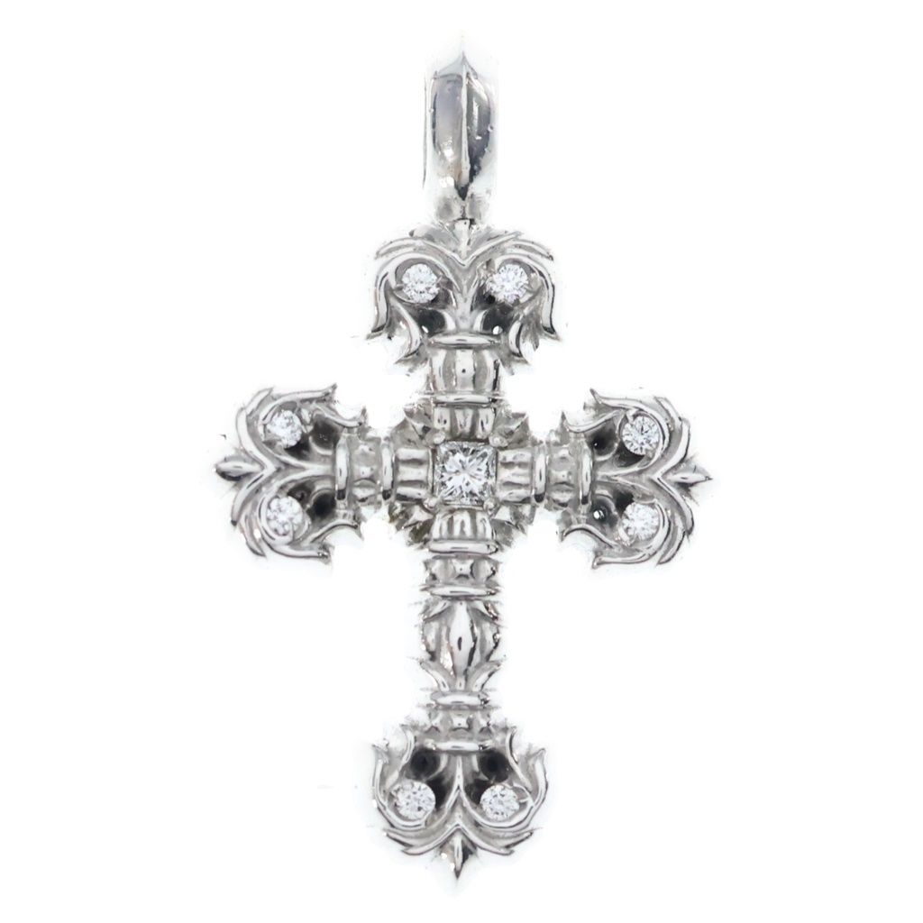 CHROME HEARTS (クロムハーツ) 18KWG CHARM FILIGREE TINY P DMND タイニーフィリグリー PAVEダイヤ シルバー ネックレストップ ホワイトゴールド
