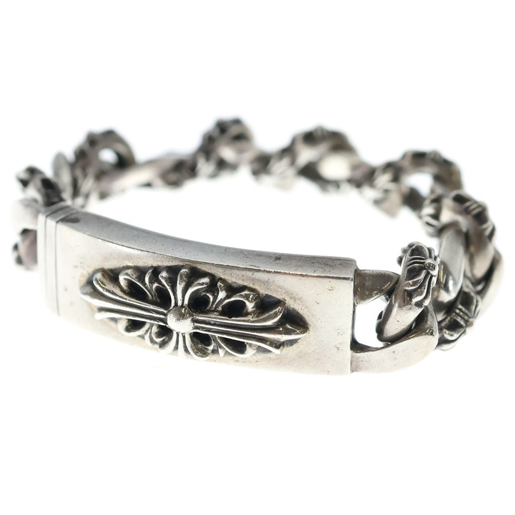 CHROME HEARTS (クロムハーツ) ID FLORAL CRS フローラルクロスIDファンシーリンク ブレスレット 13LINK シルバー BCA166