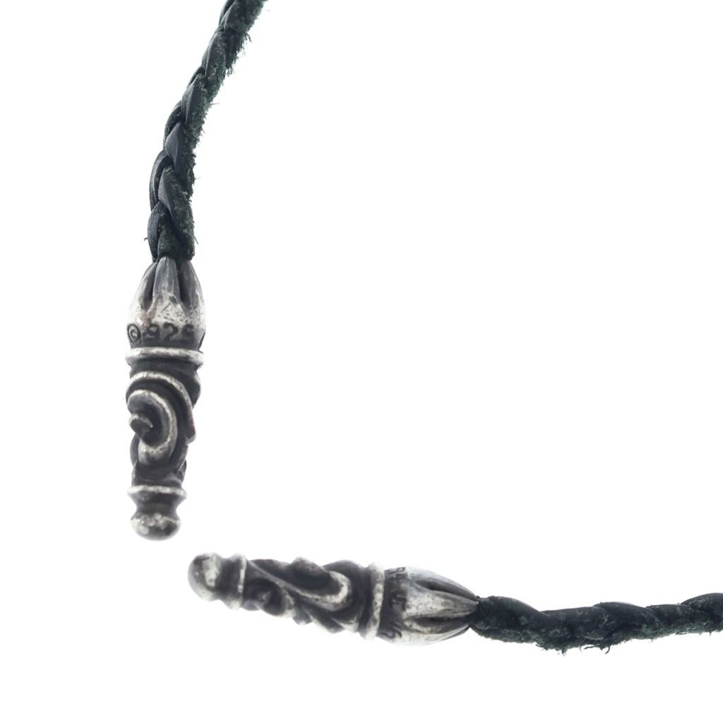 CHROME HEARTS (クロムハーツ) LEATHER BRAID SCROLL ネックレス レザーブレイドネックレス ブラック/シルバー BCA377