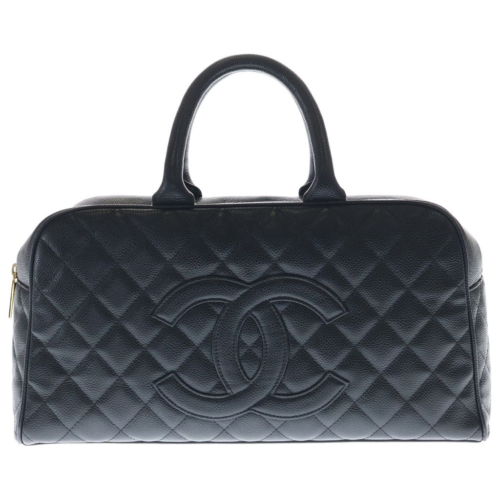 CHANEL (シャネル) マトラッセ ボストンバッグ ハンドバッグ ブラック キャビアスキン A20997 ゴールド金具