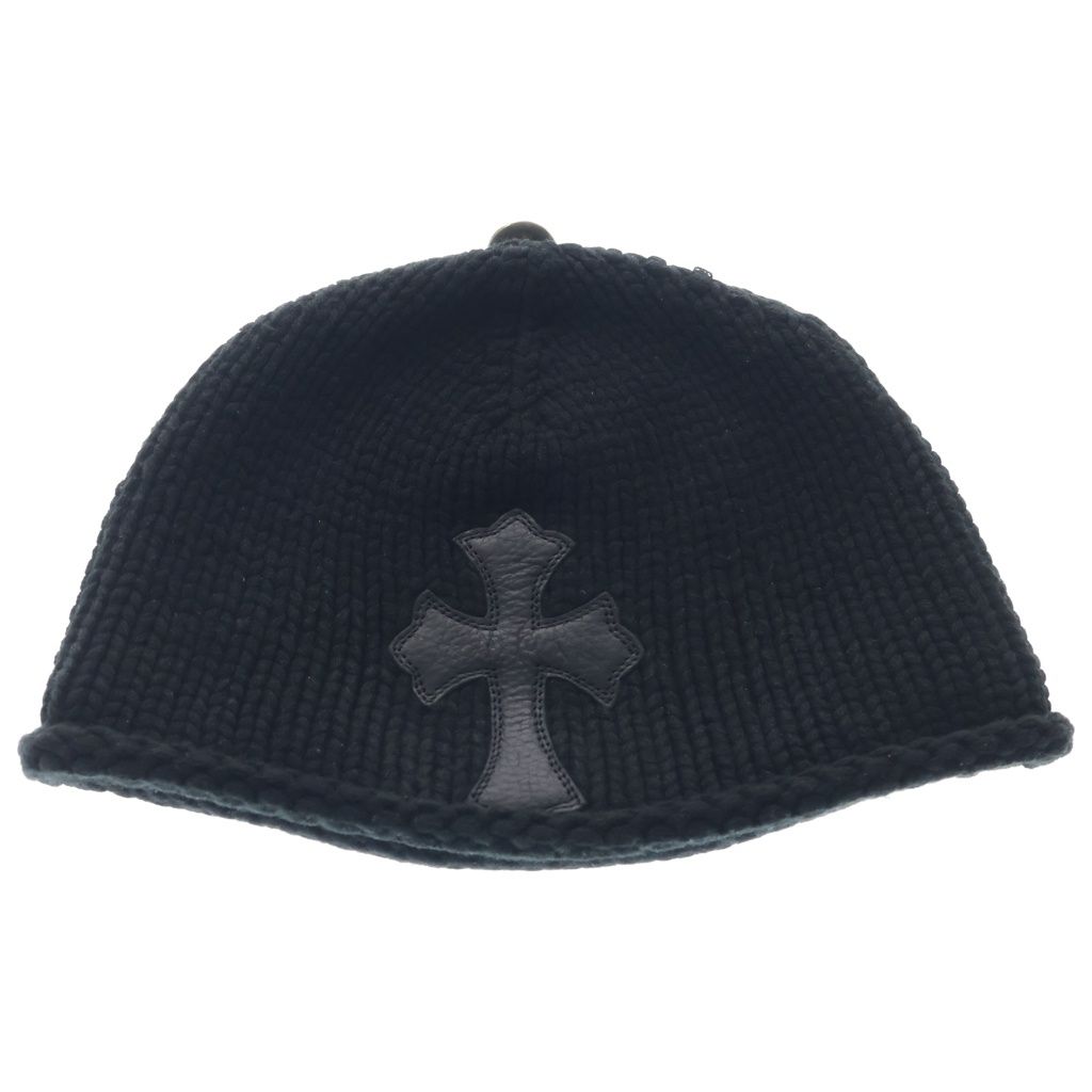CHROME HEARTS (クロムハーツ) BEANIE CASH CROSS PATCH クロス パッチ付き カシミヤ ビーニー ブラック