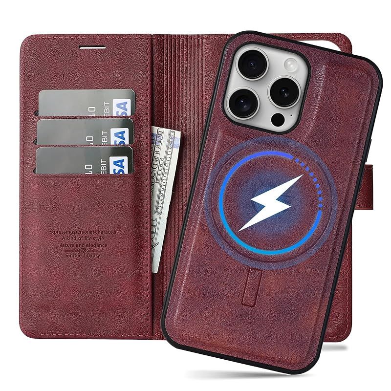 [Brand New] QANKISIS FOR iPhone 14 Pro Max Case, iPhone 14 Pro Max Case, Notebook Type, 2 in 1 Detachable, Detachable, Shock Absorbing Magnet, Built-in Magnet, 2 in 1 Detachable Wireless Charging Card Storage, Horizontal Stand Function, Wallet All-in-one