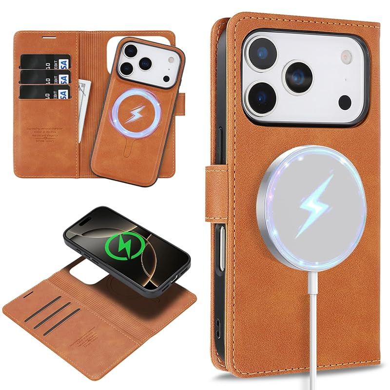 [Brand New] iPhone 17 Pro Case for QANKISIS, Notebook Type, 2 in 1 Detachable, Detachable, Shock Absorbing Magnet, Built-in, iPhone 17 Pro Notebook Case, Magnetic, 2 in 1 Detachable Wireless Charging, iPhone 17 Pro Cover, Horizontal Stand Function, All in One Wallet