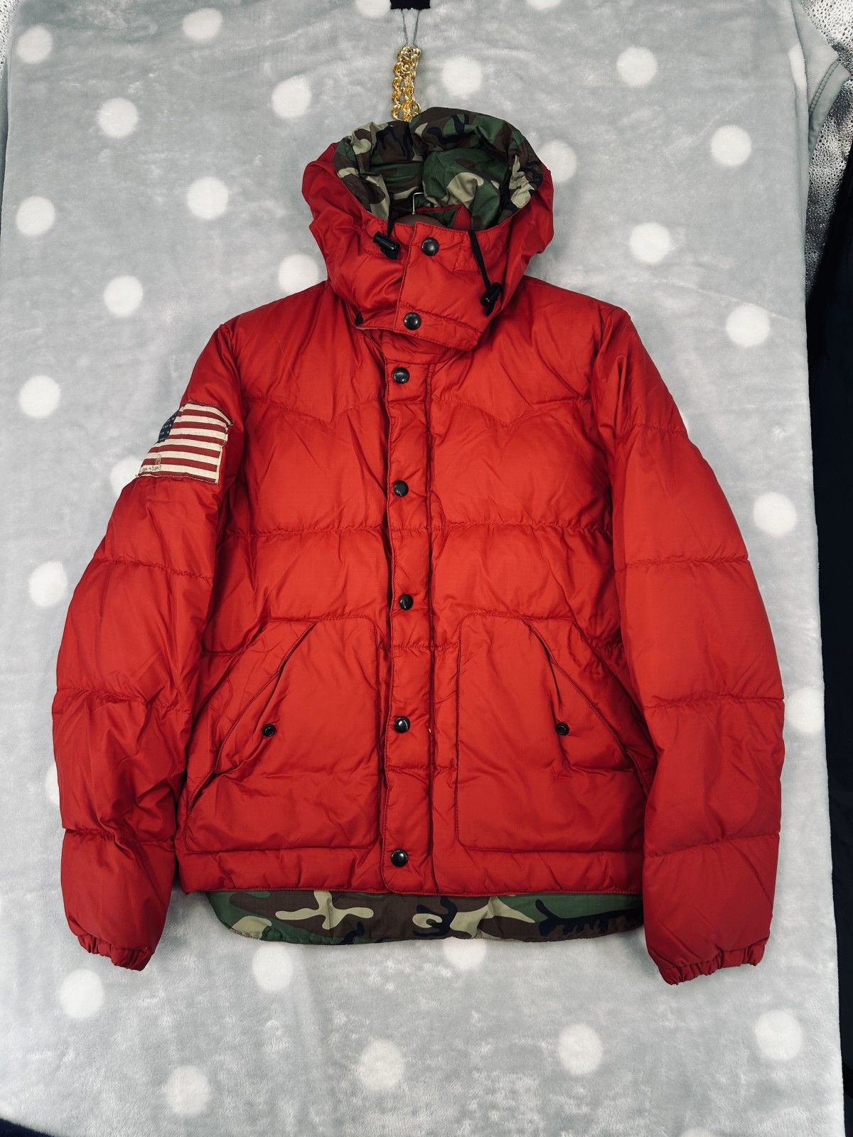 Denim & Supply Ralph Lauren ダウンジャケット リバーシブル レッド×カモ柄 USフラッグ