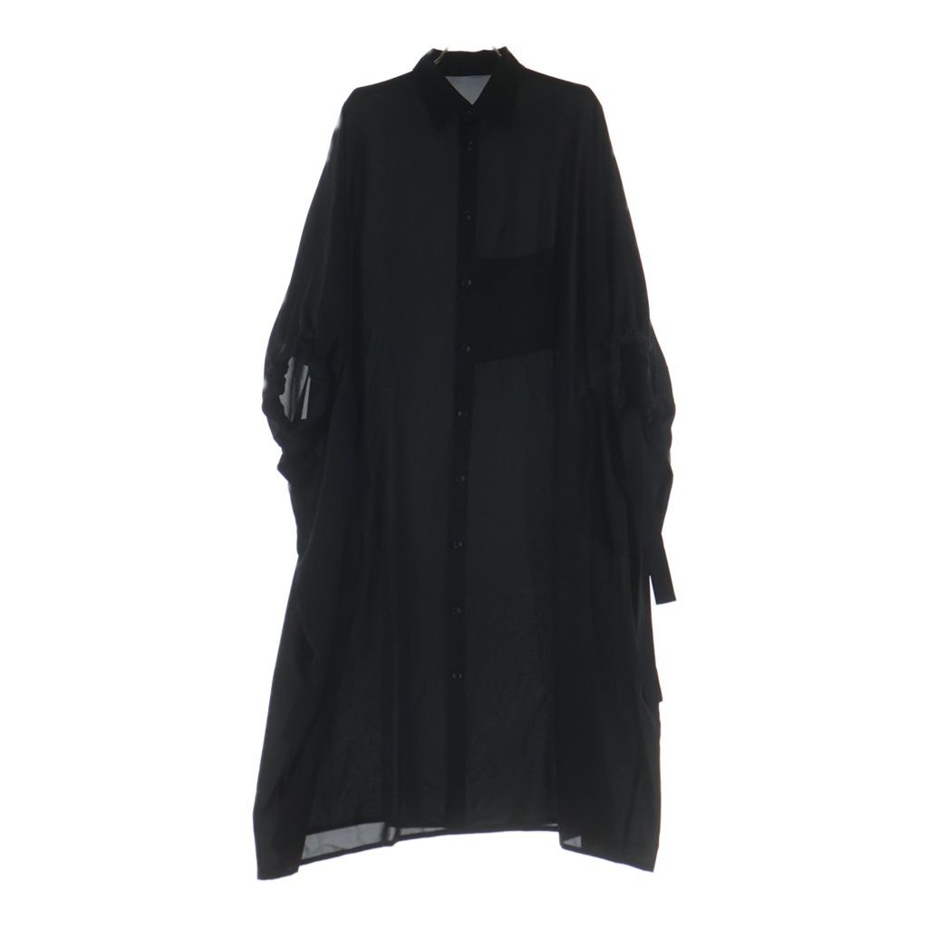Y's (ワイズ) TA/PE GEORGETTE SHIRT DRESS テープ ジョーゼット 半袖ドレスシャツ レディース ブラック YK-D11-502