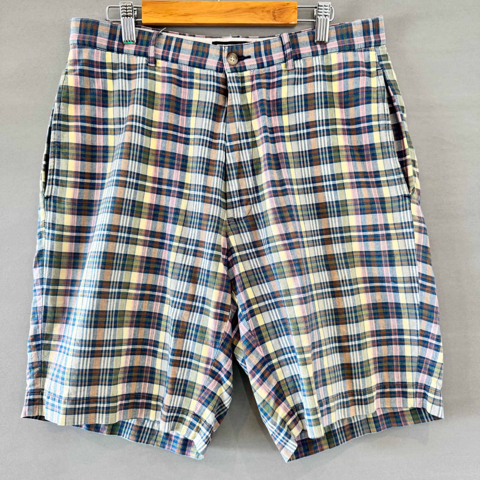 90's POLO by Ralph Lauren ポロバイ ラルフローレン マドラスチェック ノータック ハーフパンツ ショーツ ショートパンツ 短パン ブルーベース マルチカラー メンズ サイズ W32 5,083円