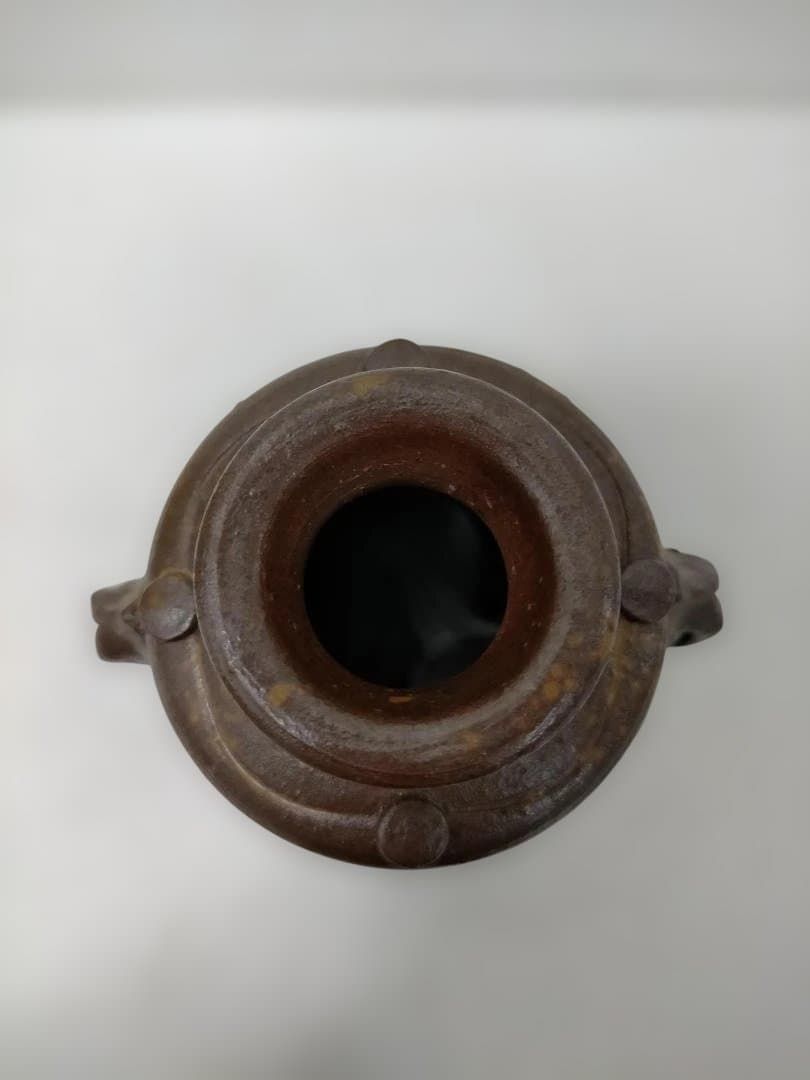送料無料】備前焼 木村陶峰 造 耳付 花瓶 花器 無釉 焼締 陶器 壺 作家