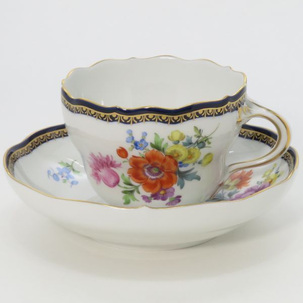 マイセン カップ＆ソーサー■Aカンテ C&S 1客 五つ花 金彩 コバルト ブルー Meissen 2