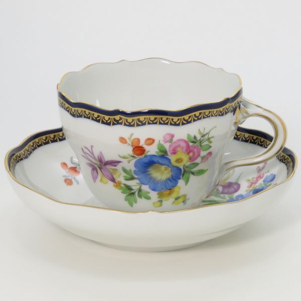 マイセン カップ＆ソーサー■Aカンテ C&S 1客 五つ花 金彩 コバルト ブルー Meissen 4