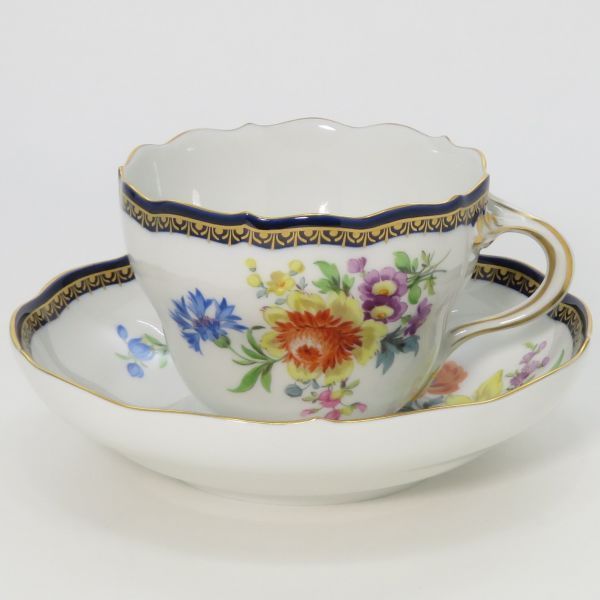 マイセン カップ＆ソーサー■Aカンテ C&S 1客 五つ花 金彩 コバルト ブルー Meissen 5