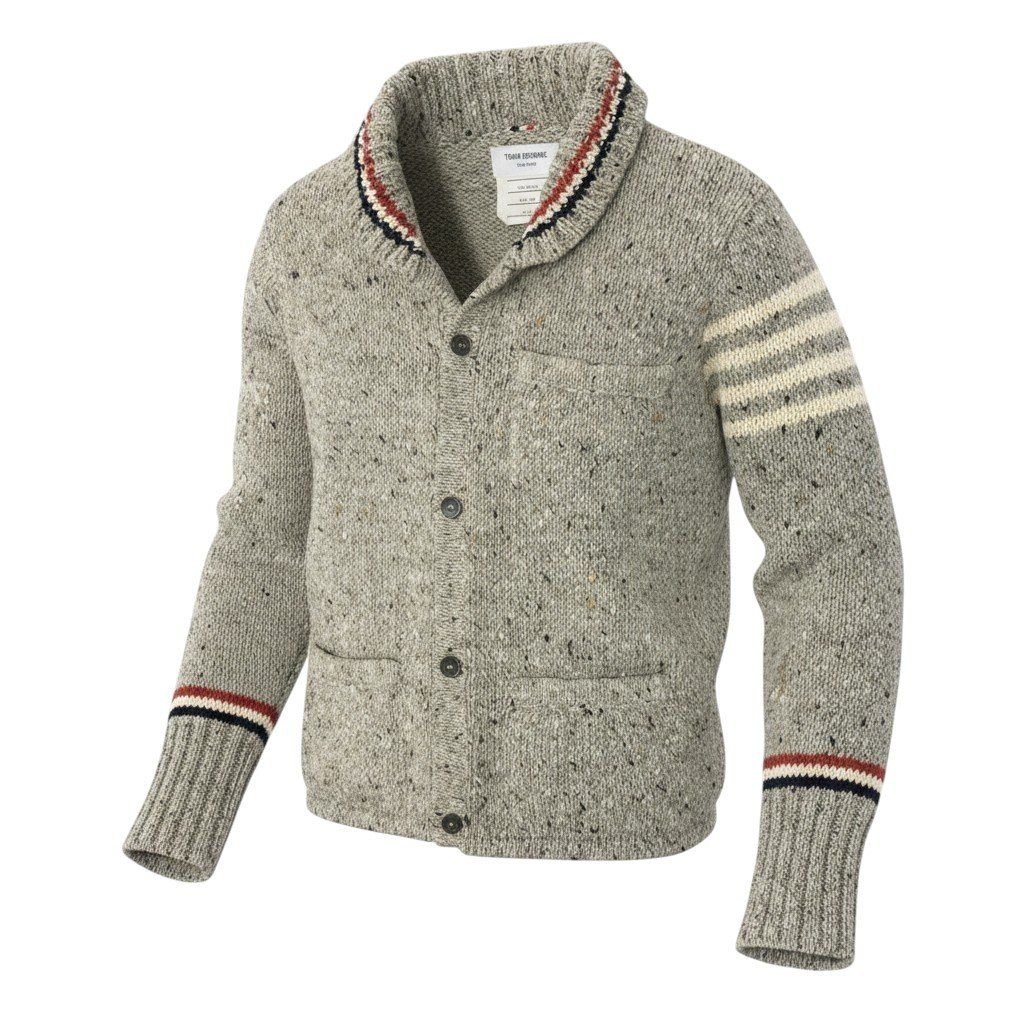 68e19 THOM BROWNE. トムブラウン 11aw ROLL SHAWL CARDIGAN トリコロール ショールカラー カーディガン 01113D7011 サイズ0 グレー系 ウール100％ メンズ 紳士服u02t