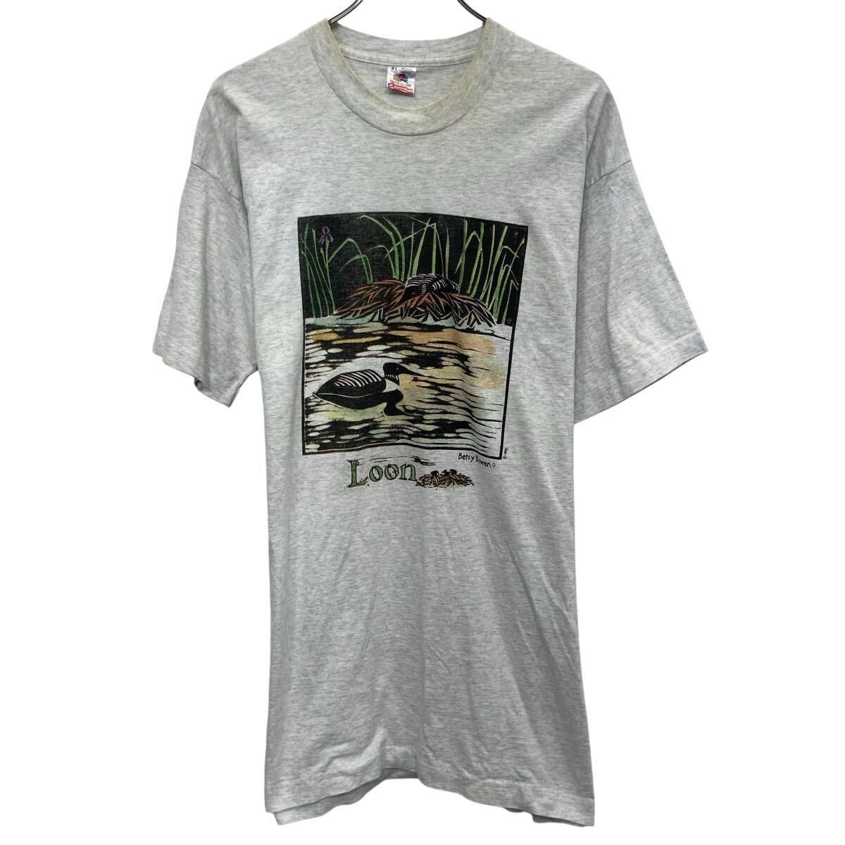 90s USA製 FRUIT OF THE LOOM 半袖 プリントTシャツ XL グレー 