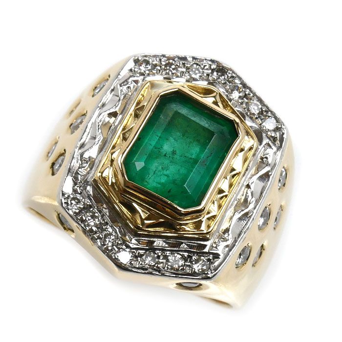 K18YG イエローゴールド Pm リング・指輪 エメラルド2.50ct ダイヤモンド0.74ct 21.5号 30.9g メンズ 中古