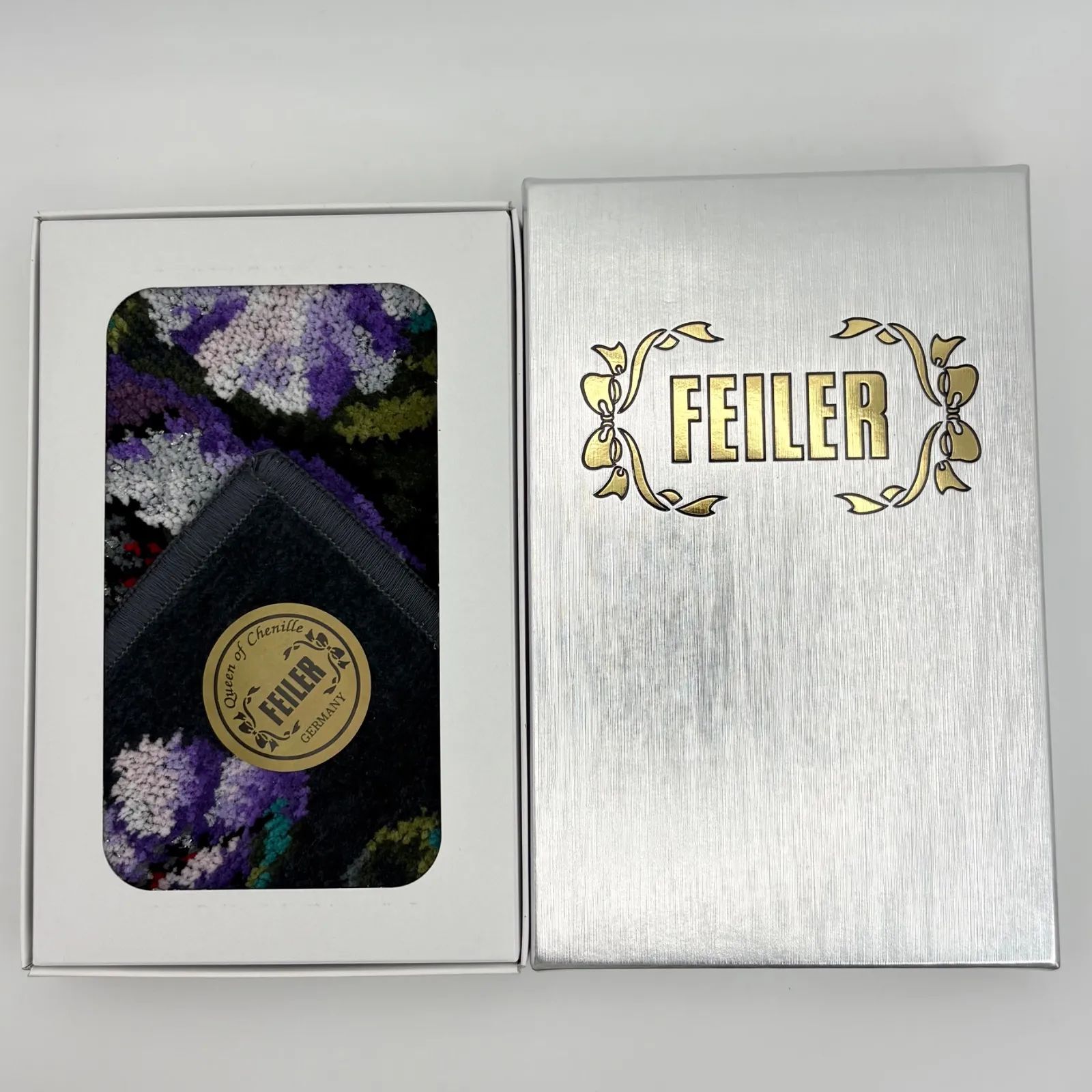 FEILER フェイラー ハンカチ 花柄 パープル系 箱付き 新品未使用