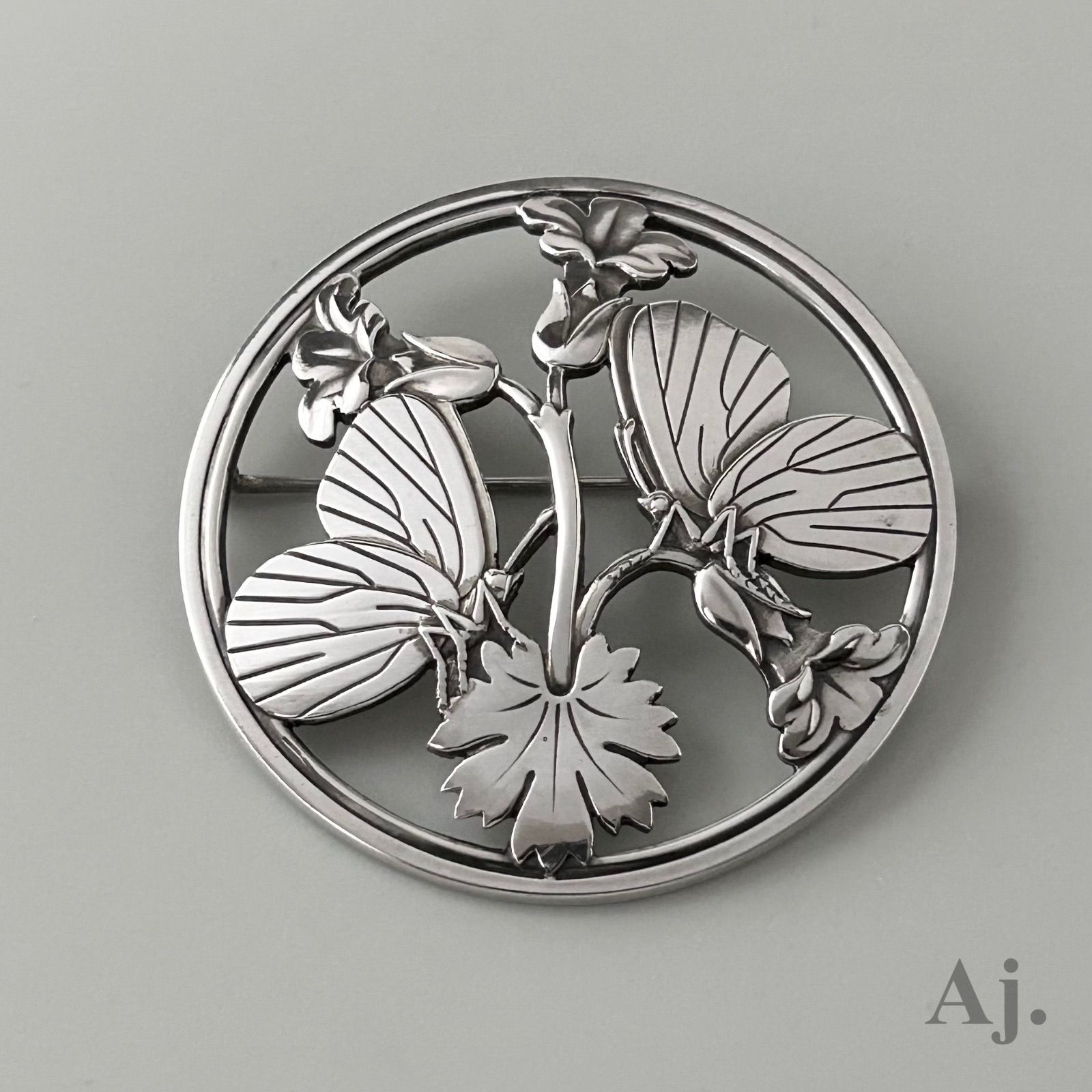 ジョージジェンセン ブローチ 283 蝶 植物 AG925 Arno Malinowski