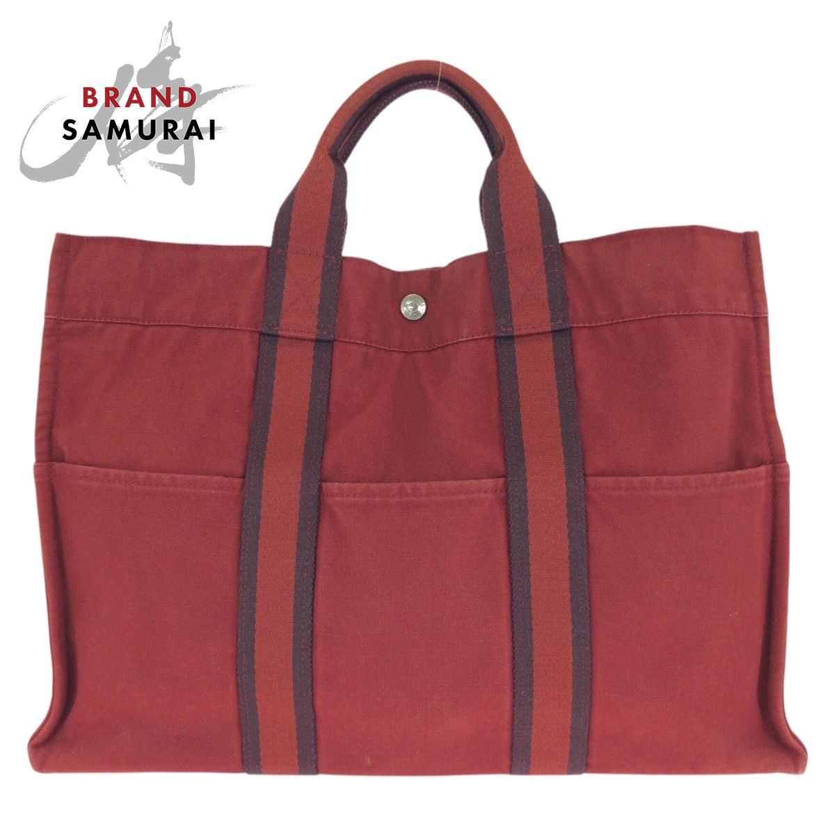 HERMES エルメス フールトゥ MM レッド シルバー金具 キャンバス