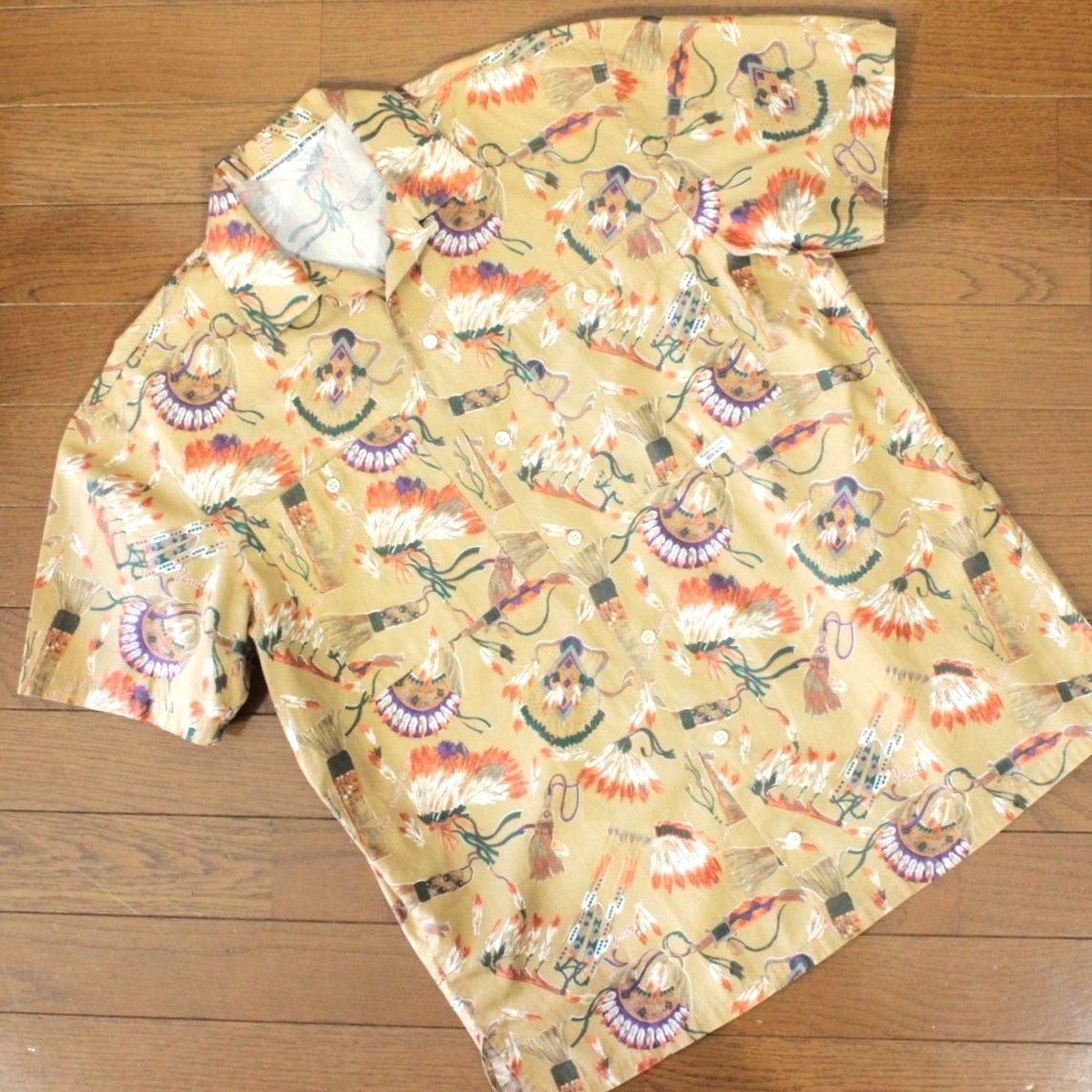 【美品】マドモアゼルノンノン 綿100% 総柄シャツ ブラウス S M相当 ネイティブ柄 ユニセックス Mademoiselle NON NON