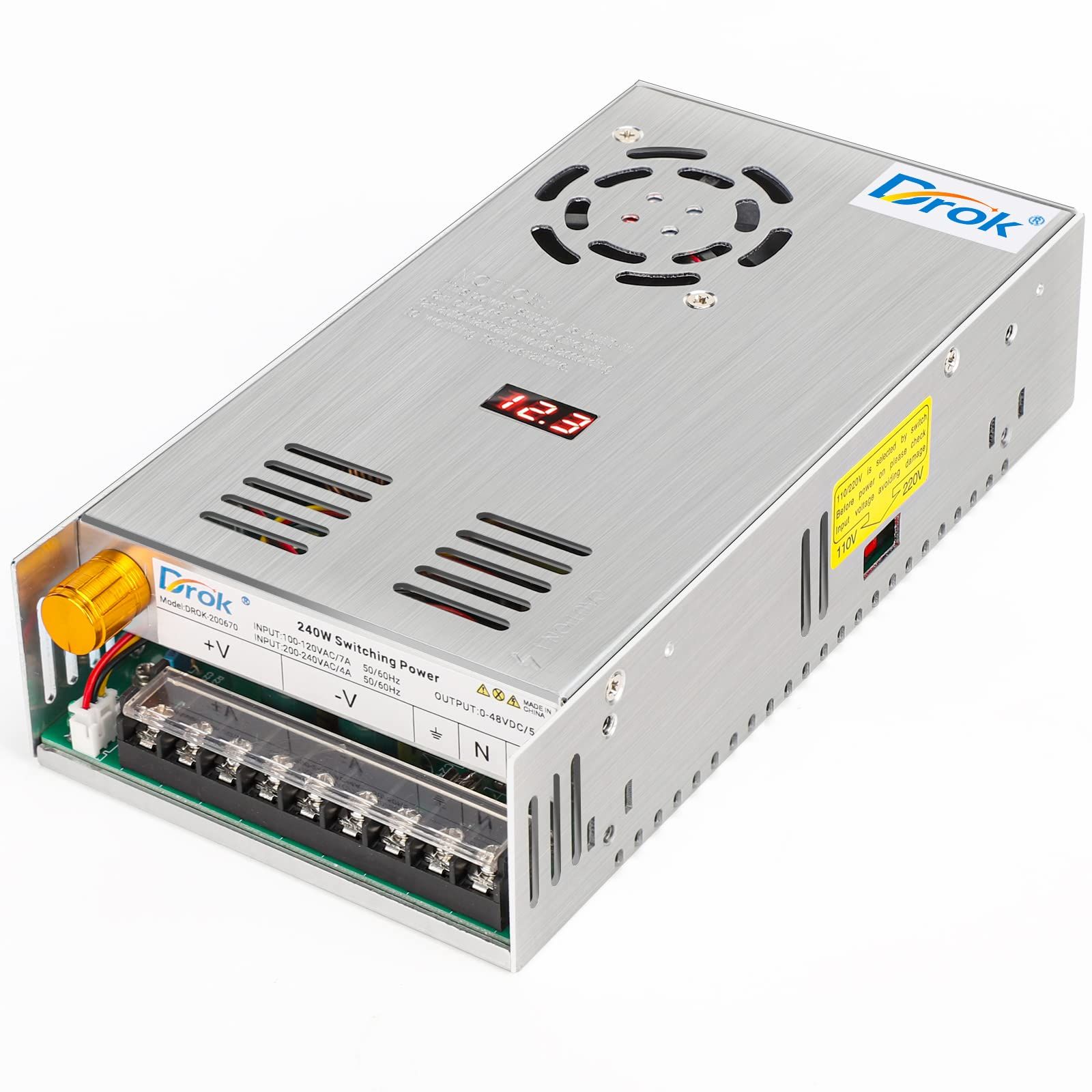 DROK スイッチング電源 AC 110/220V→DC 0-48V 5A 240W 電圧調整可能 安定化でんげん 直流デンゲン変換器 過負荷電圧遮断 放熱ファン付き コンバーターkk 127ac86d