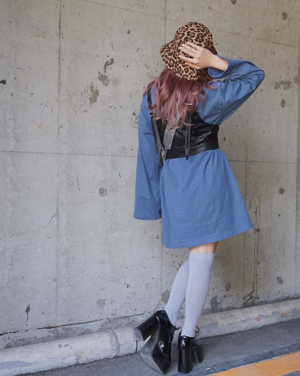 Leather Touch Bustier ＋ T-shirts Onepiece 2P SET (blue)