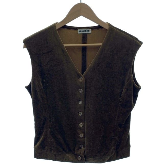 【中古】　JIL SANDER　ベスト　レイヤード　トップス　Vネック　フルボタン　ベロア　無地　オーバーサイズ　イタリア製　古着　/2497